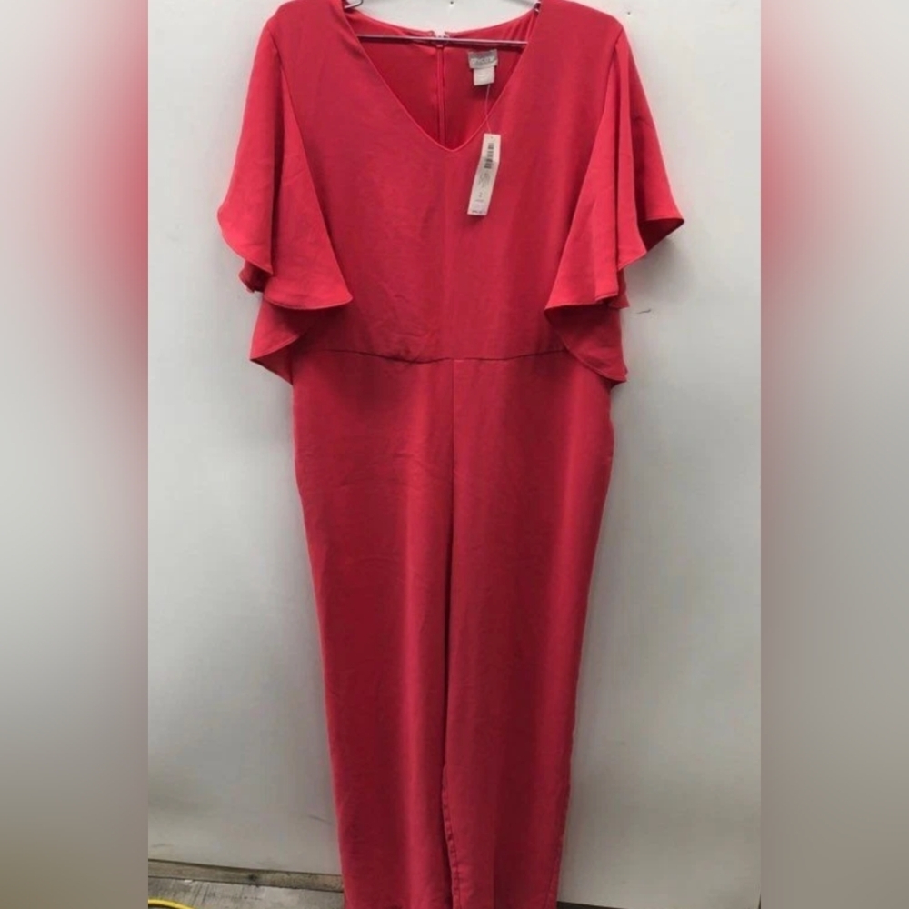 Chicos Ruffle Sleeve Coral Jumpsuit Size 2 (US 12/14 L ) NWT MSRP $159 - Picture 4 of 8
